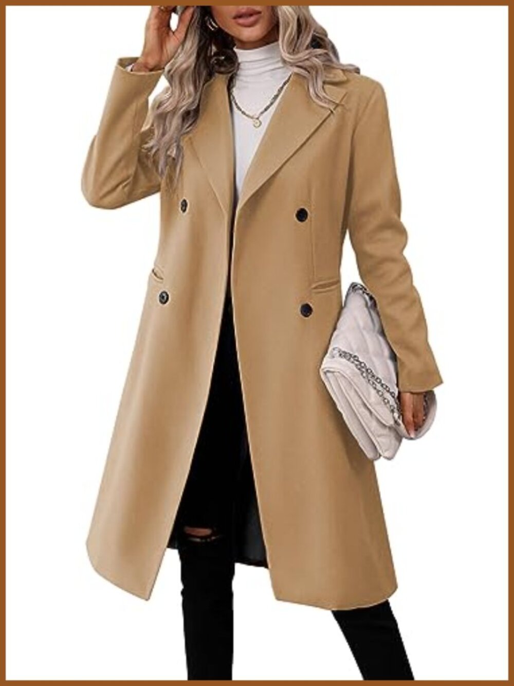 Women's Double Breasted Pea Coat Long Slim Fit Winter Jacket